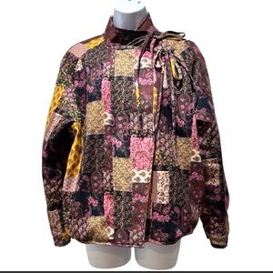 Cider Patchwork Paisley Quilted Bomber Jacket | Size M Boho Retro Statement Coat
